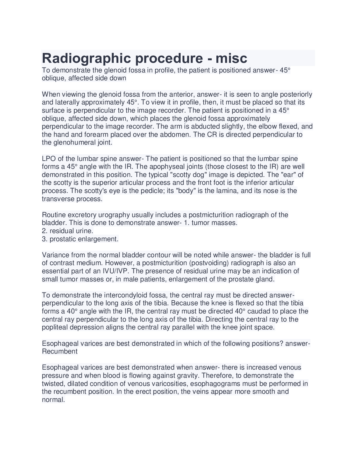 Radiographic procedure misc Browsegrades